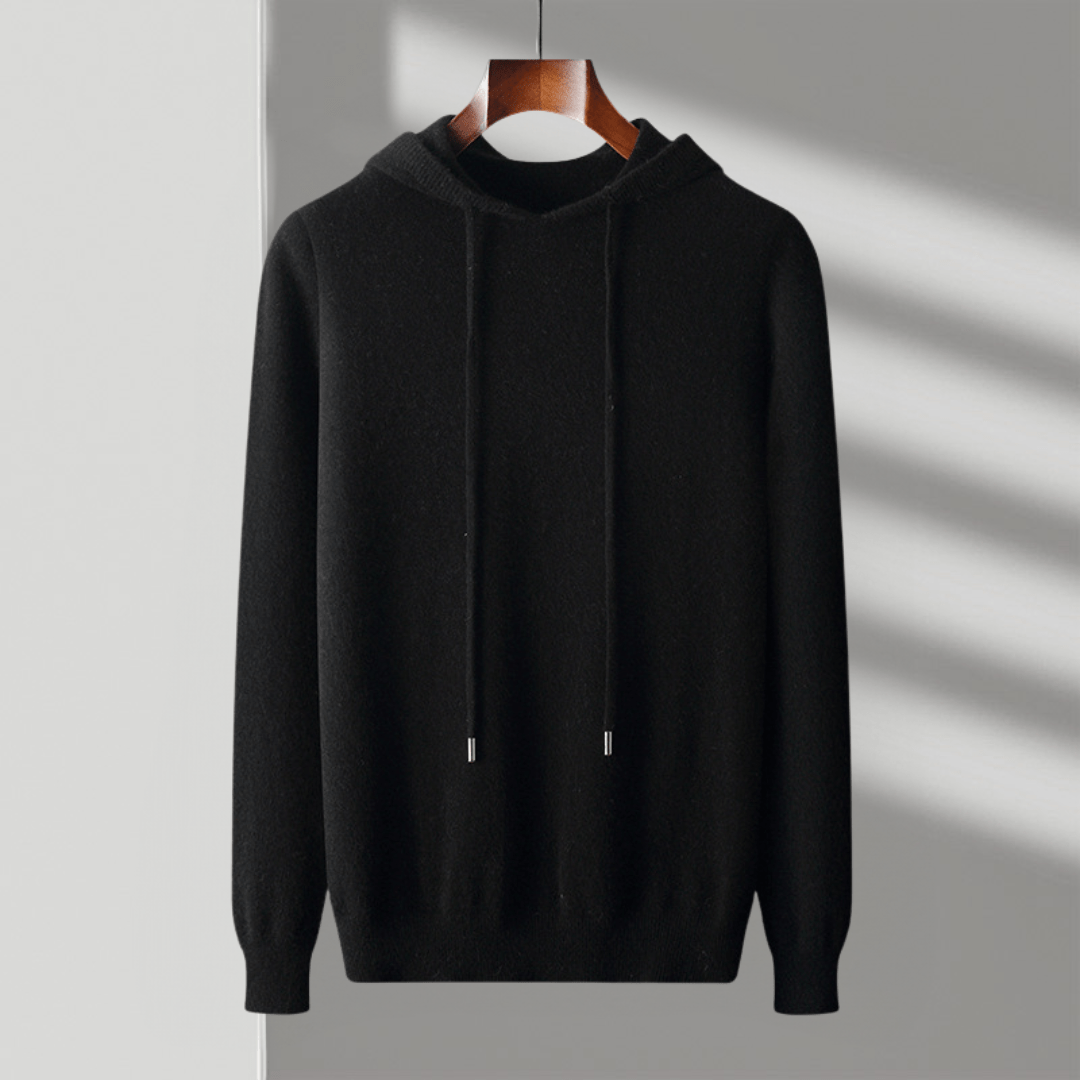 Primadon Hoodies Schwarz / XS Enrico | Eleganter Herren Hoodie aus Merinowolle leicht