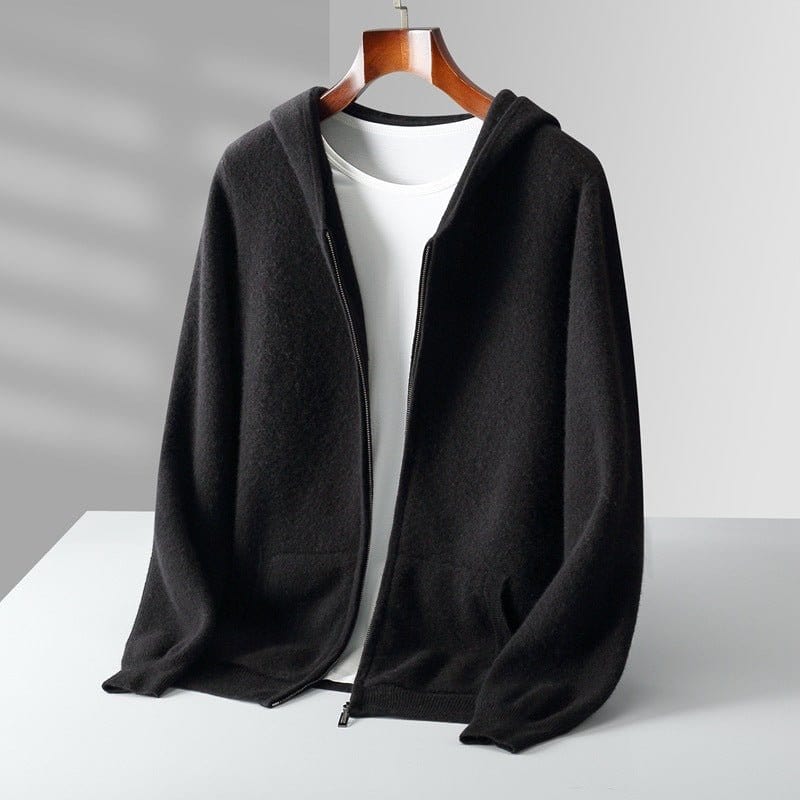 Primadon Hoodies Schwarz / XS Leon | Eleganter Merino Zip-Hoodie für Herren ganzjährig