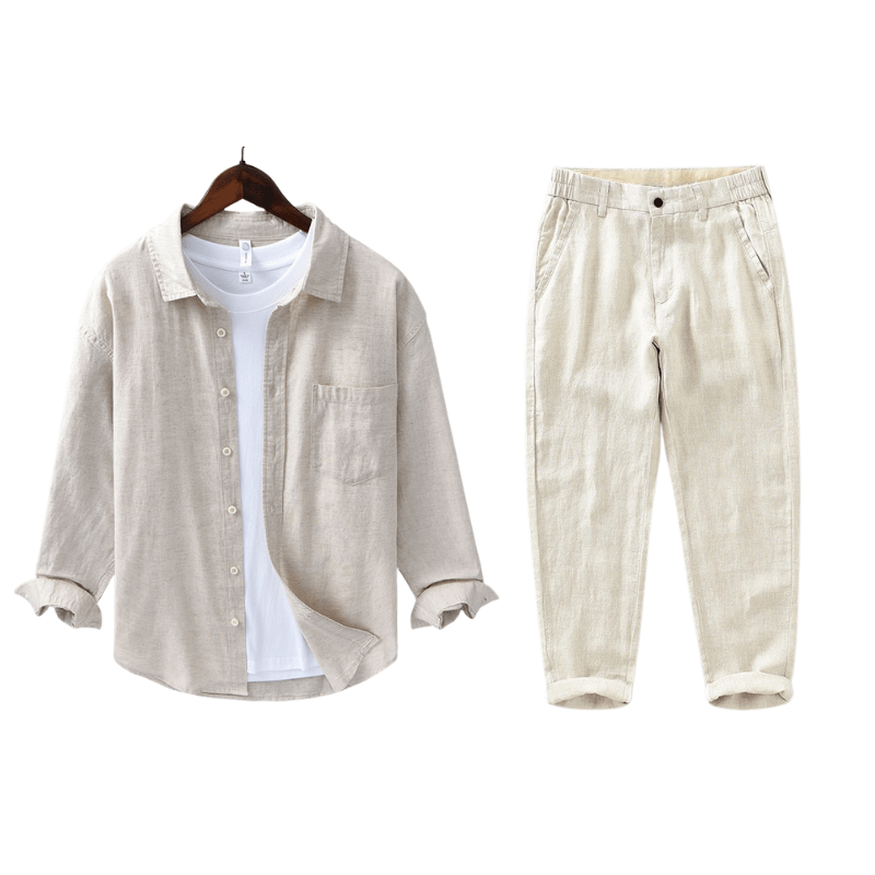 Primadon Hosen Beige | Beige / XS Christoph | Elegantes Leinen-Set für Damen Sommer