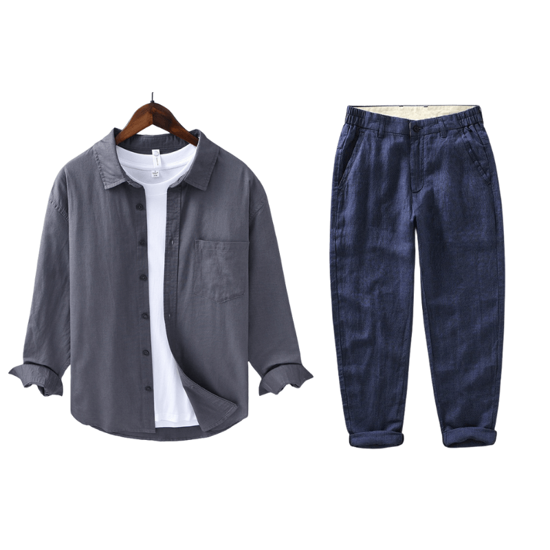 Primadon Hosen Grau | Marine / XS Christoph | Elegantes Leinen-Set für Damen Sommer