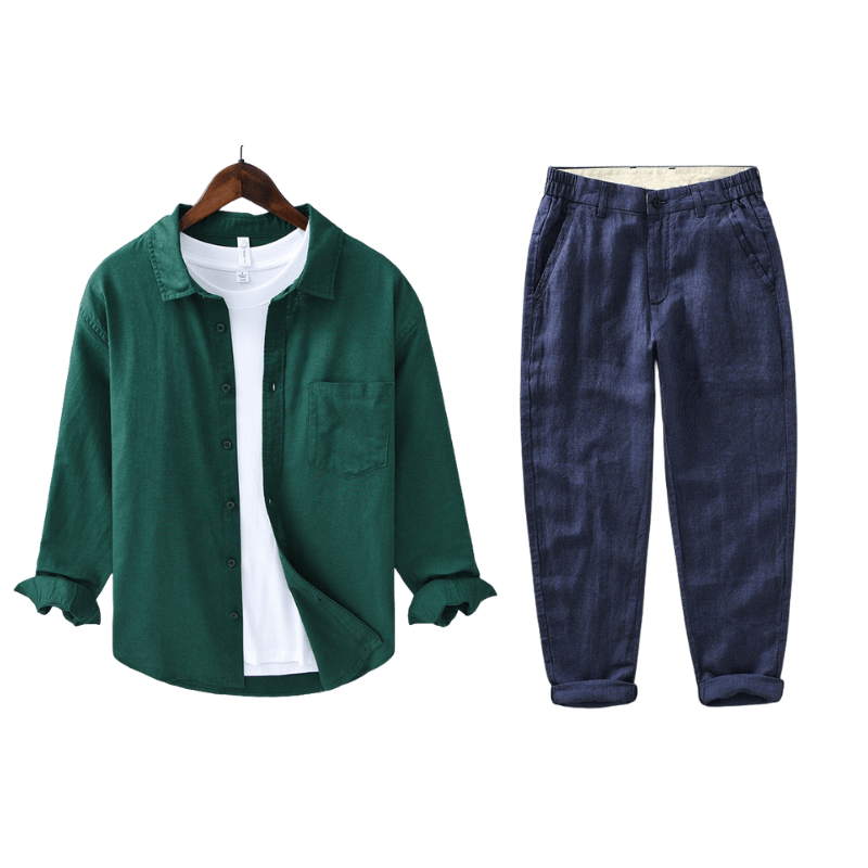 Primadon Hosen Grün | Marine / XS Christoph | Elegantes Leinen-Set für Damen Sommer