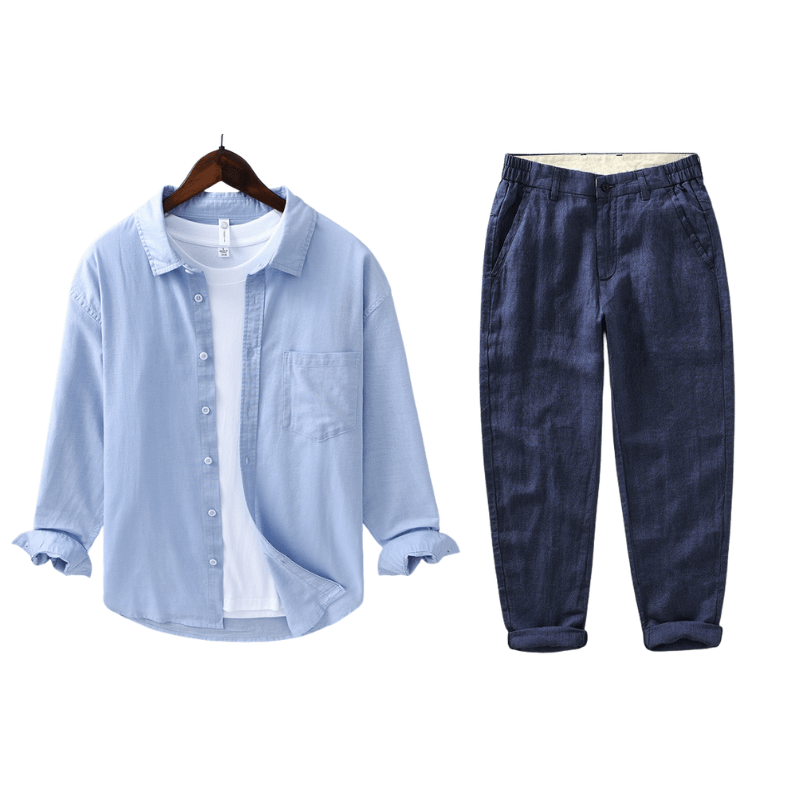 Primadon Hosen Hellblau | Marine / XS Christoph | Elegantes Leinen-Set für Damen Sommer