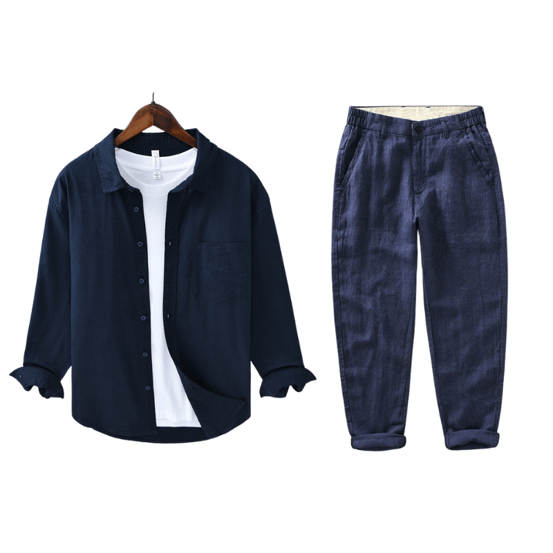 Primadon Hosen Marine | Marine / XS Christoph | Elegantes Leinen-Set für Damen Sommer