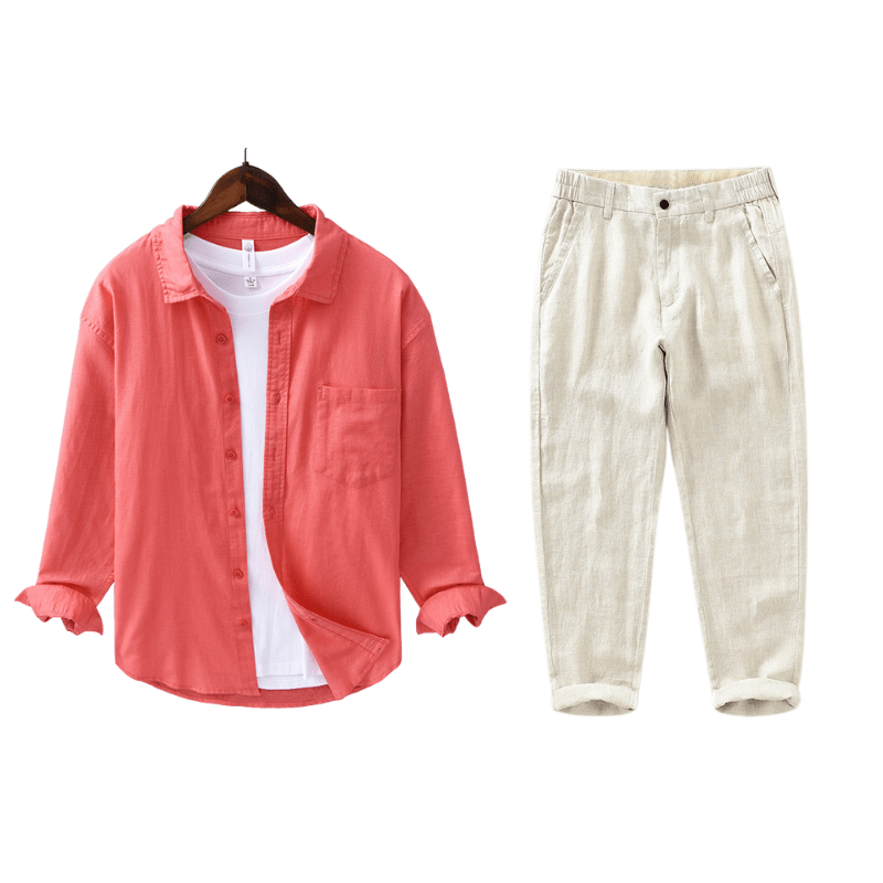 Primadon Hosen Rot | Beige / XS Christoph | Elegantes Leinen-Set für Damen Sommer