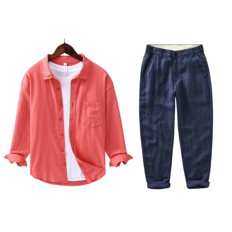 Primadon Hosen Rot | Marine / XS Christoph | Elegantes Leinen-Set für Damen Sommer