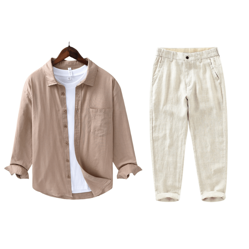 Primadon Hosen Tan | Beige / XS Christoph | Elegantes Leinen-Set für Damen Sommer
