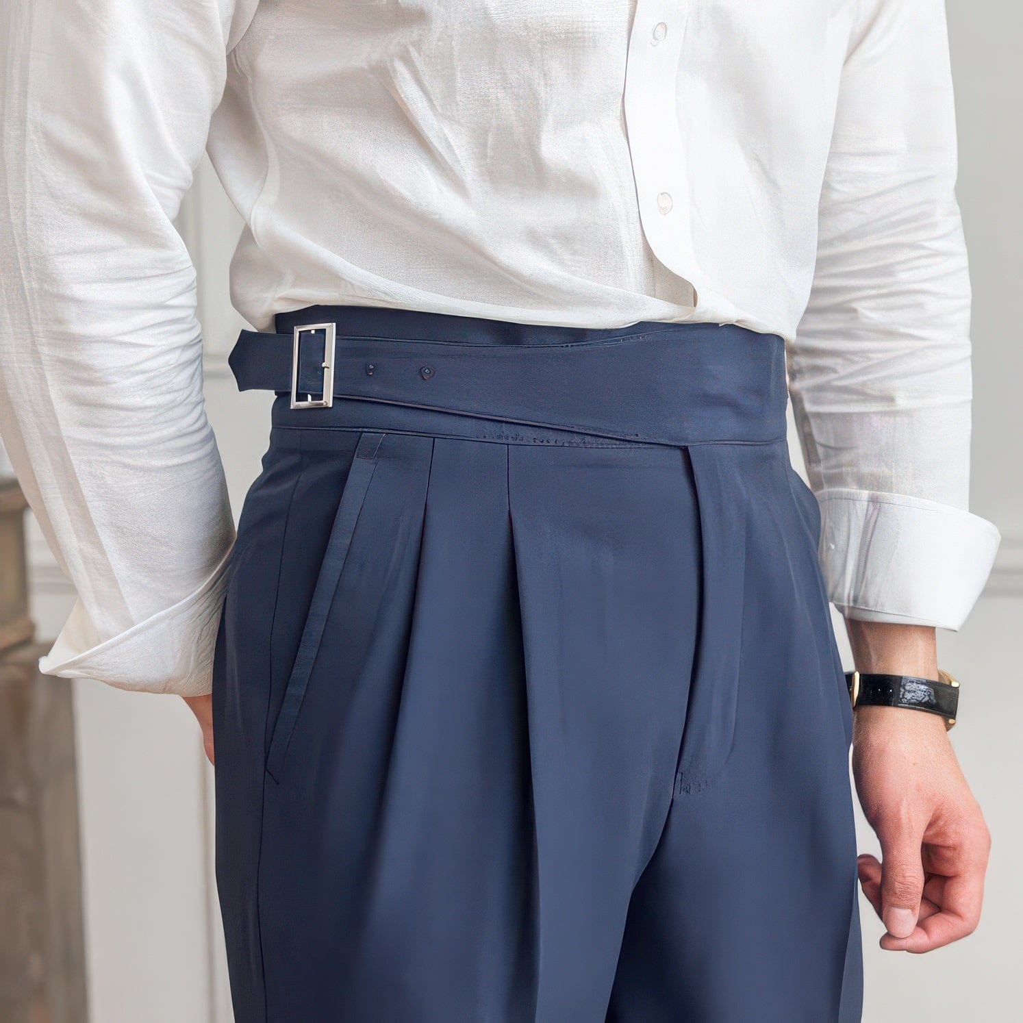 Primadon Hosenanzug Blau / 28 Felix elegante Hochbundhose für Herren Wollmischung