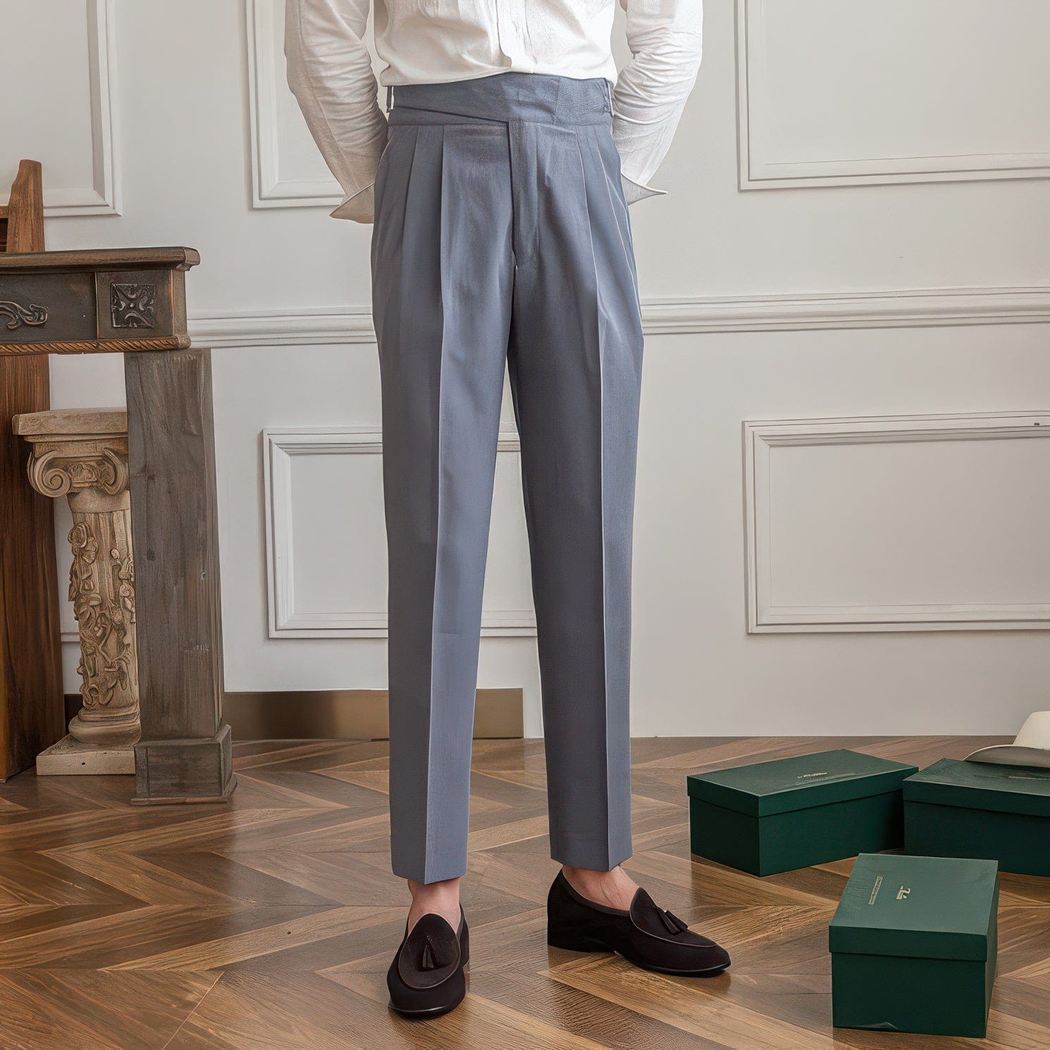 Primadon Hosenanzug Felix elegante Hochbundhose für Herren Wollmischung