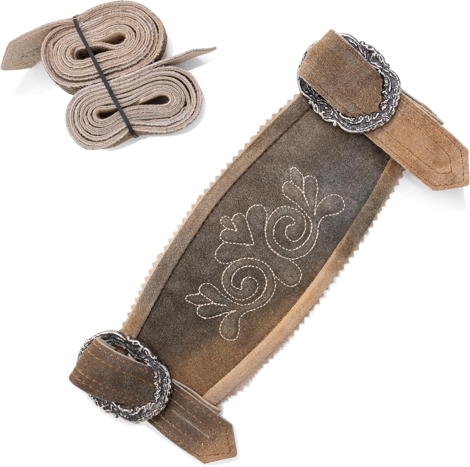Primadon Hosenträger Khaki / 46-48 Leon | Elegante Lederhosenträger für Herren Unisex