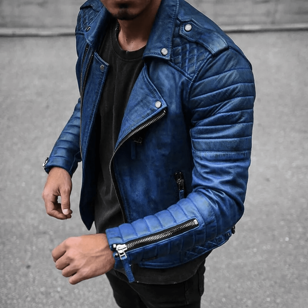 Primadon Jacken Blau / S Leon | Modische Bikerjacke für Herren wasserdicht