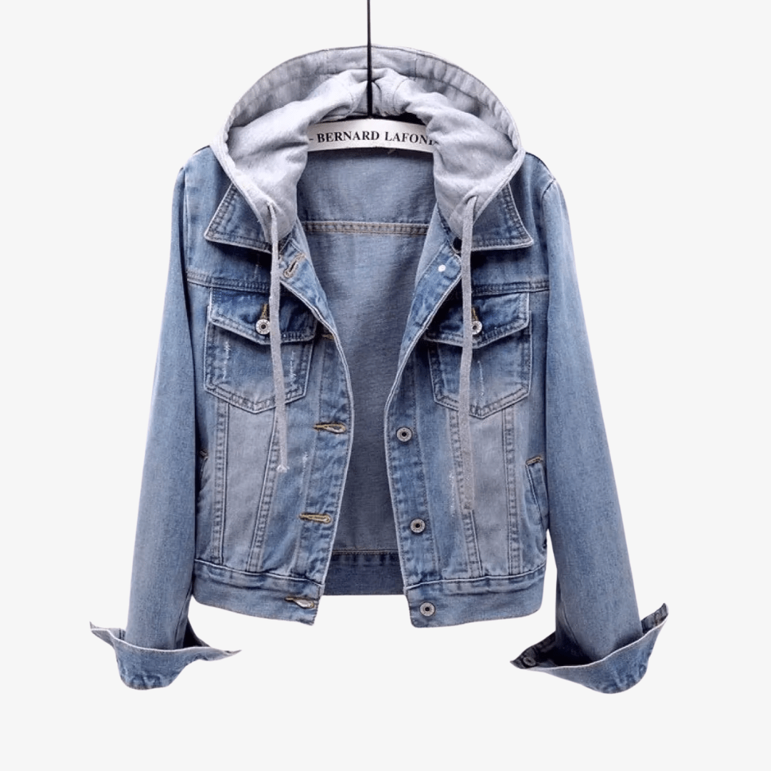 Primadon Jacken Himmelblau / S Stylische Jeansjacke für Damen verkürzt mit Kapuze aus hochwertigem Denim vielseitig