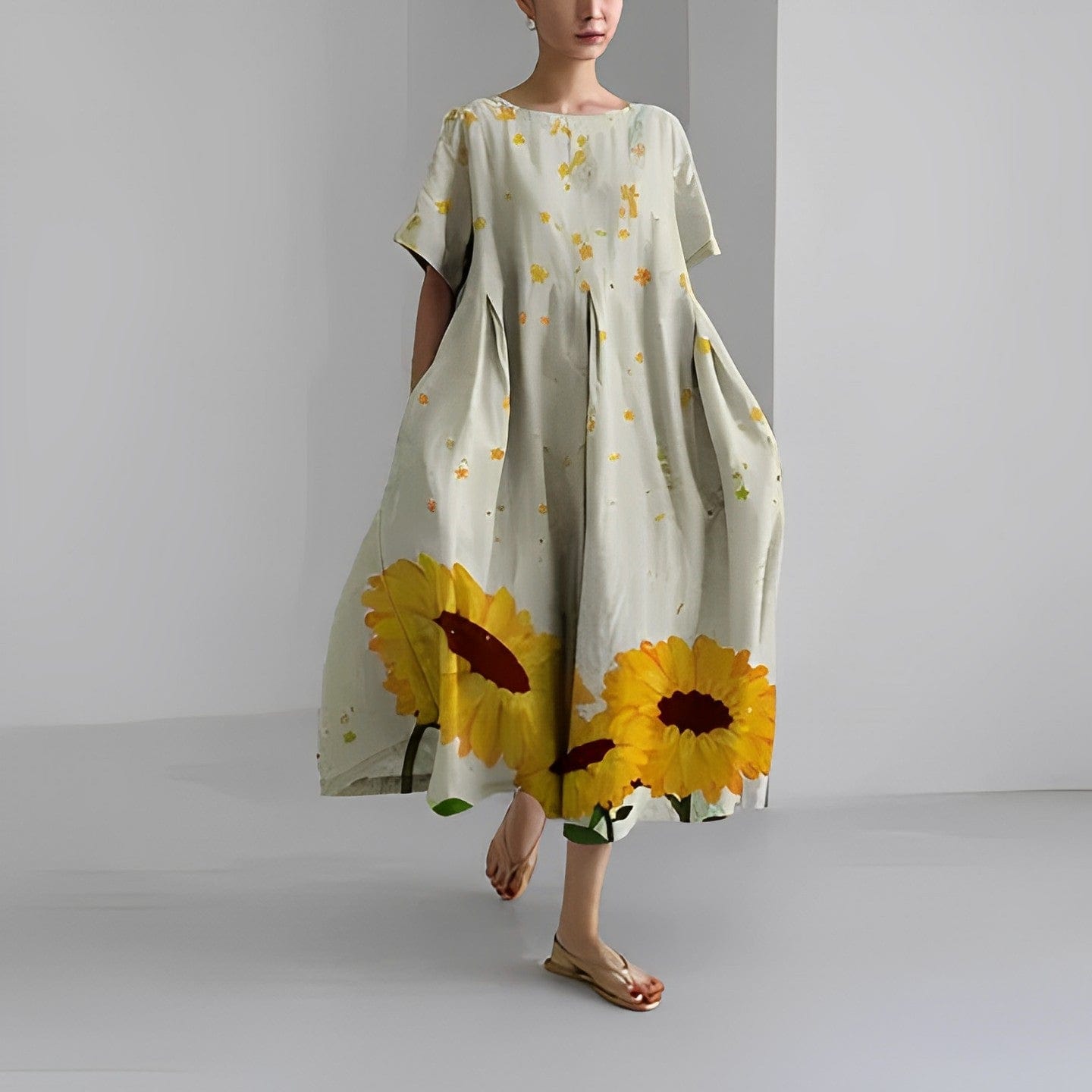 Primadon Kleider Beige / S Ronja | Lässiges Bedrucktes Kleid für Damen Sommer