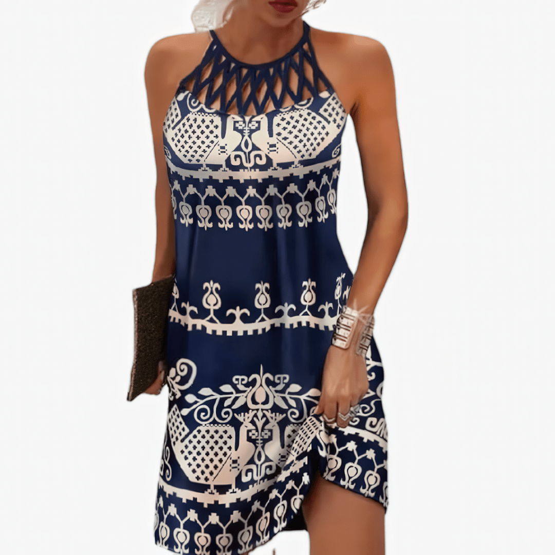 Primadon Kleider Blau / S Bela | lässiges Sommerkleid für Damen Grafikdruck