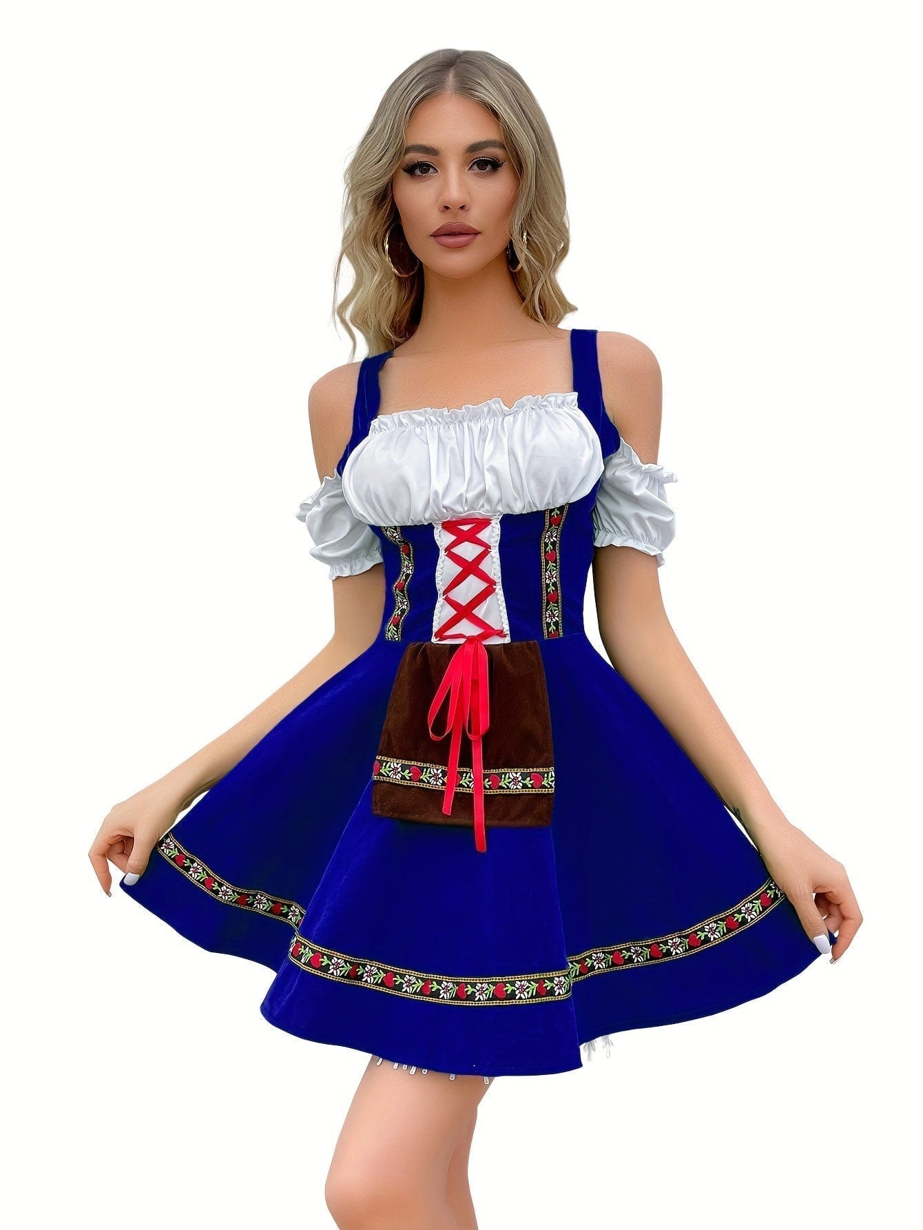 Primadon Kleider Blau / S Clara | Elegantes Schulterfreies Dirndl Kleid für Damen