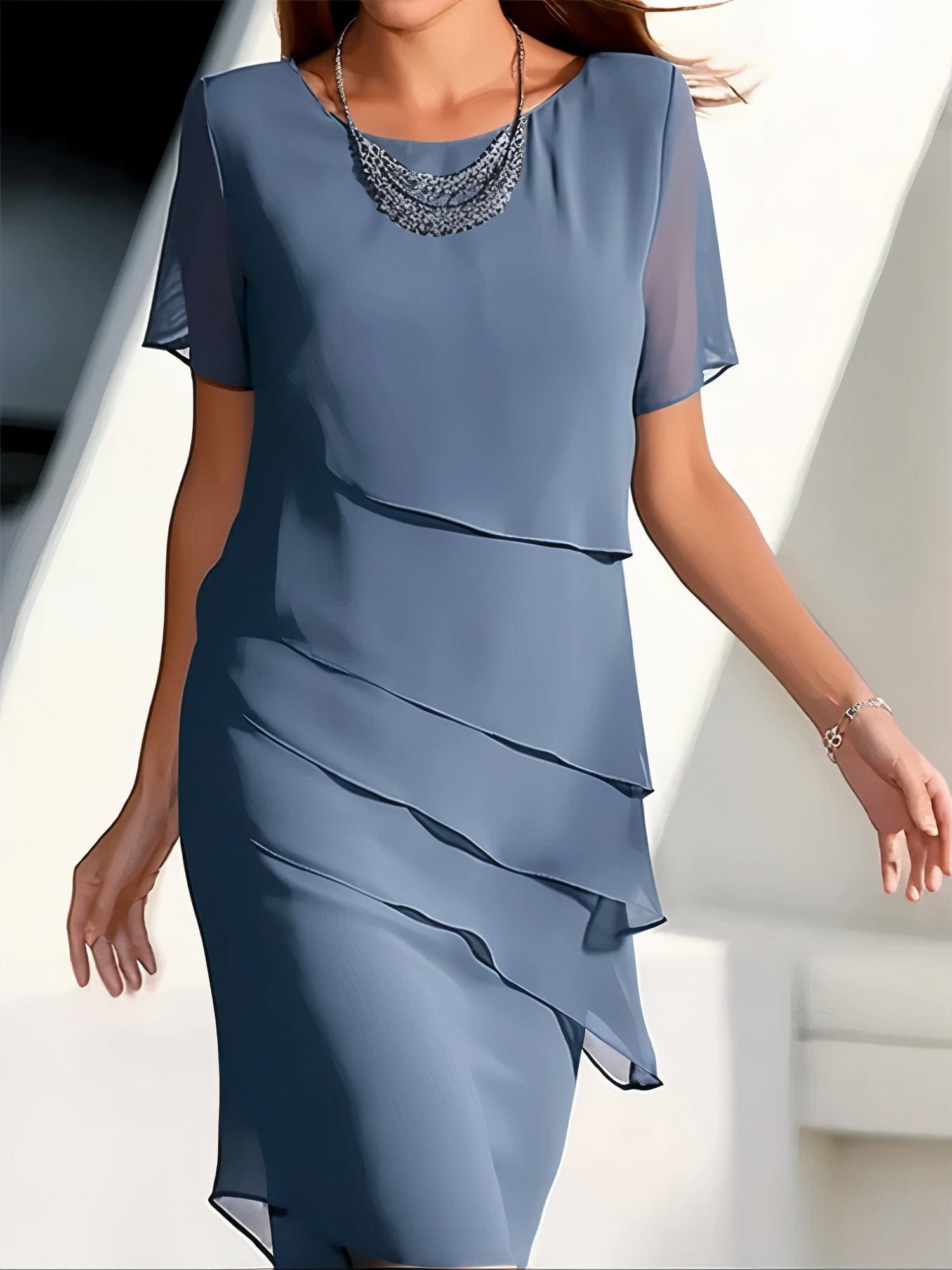 Primadon Kleider Blau / S Daria | leichtes Chiffonkleid für Damen elegant