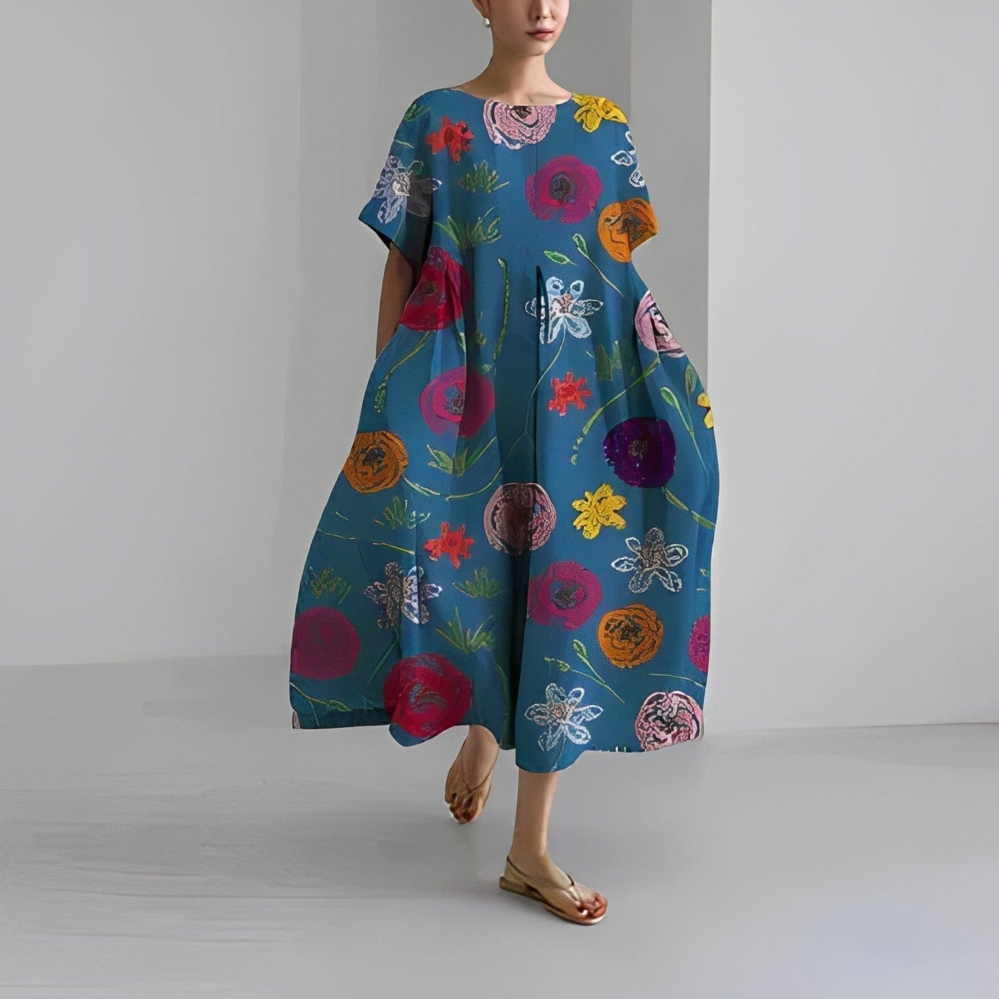 Primadon Kleider Blau / S Ronja | Lässiges Bedrucktes Kleid für Damen Sommer