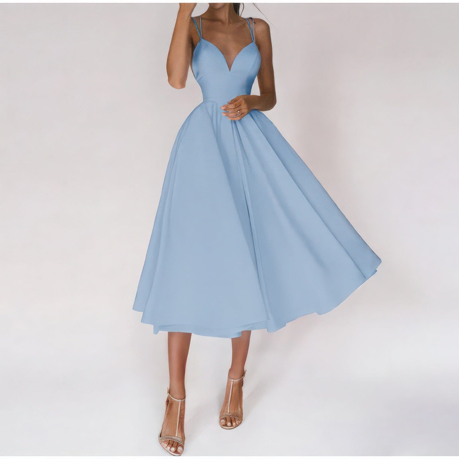 Primadon Kleider Blau / S Svea | elegantes Midikleid für Damen V-Ausschnitt