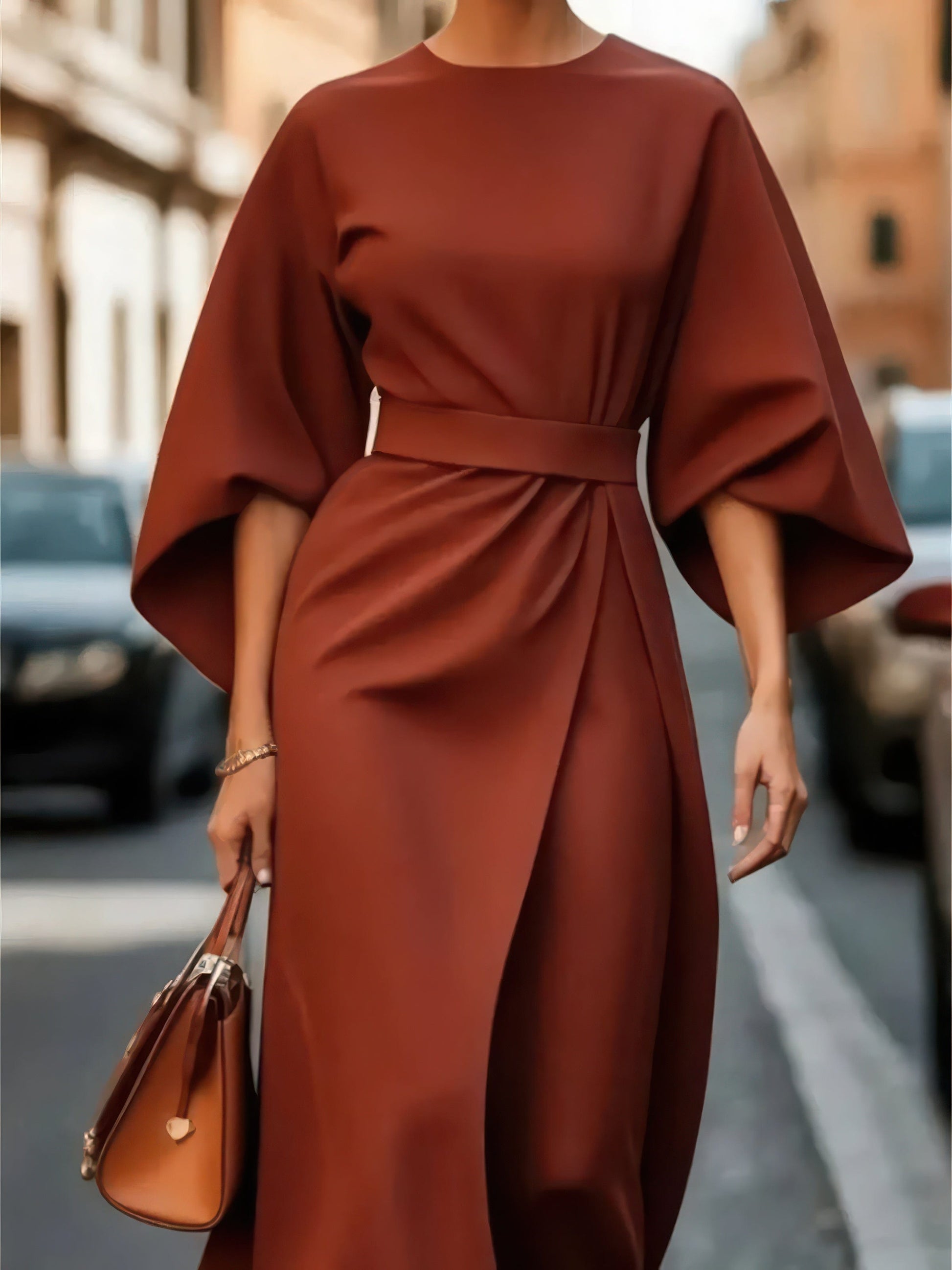 Primadon Kleider Braun / S Vera | schmeichelhaftes Midikleid für Damen Polyester