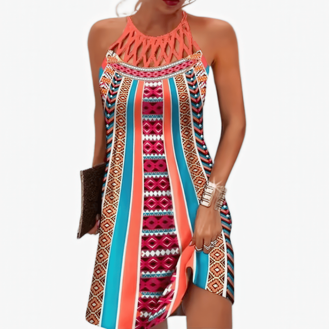 Primadon Kleider Bunt / S Bela | lässiges Sommerkleid für Damen Grafikdruck