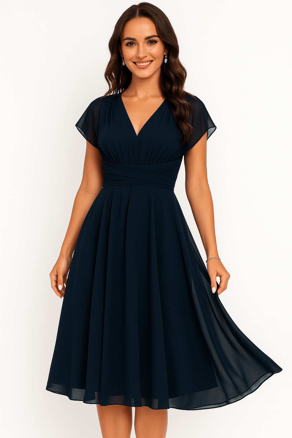 Primadon Kleider Clara elegantes Midi-Kleid für Damen V-Ausschnitt