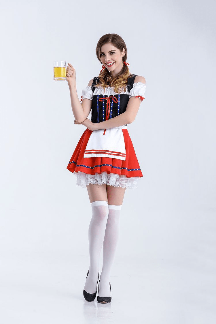 Primadon Kleider Clara | Verspielt Rot Dirndl Kleid für Damen kurz