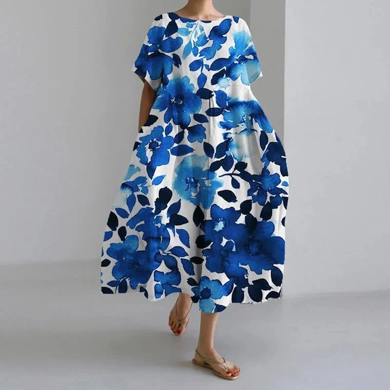 Primadon Kleider Dunkelblau / S Ronja | Lässiges Bedrucktes Kleid für Damen Sommer