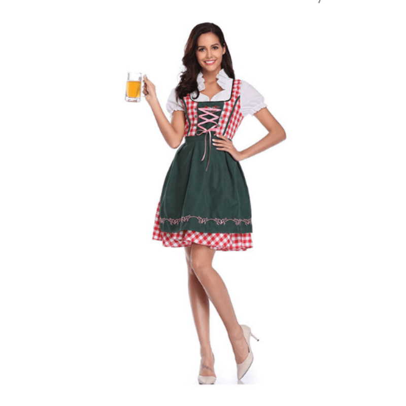 Primadon Kleider Dunkelgrün / Rot / S Clara | Elegantes Dirndl Kleid für Damen große Größen