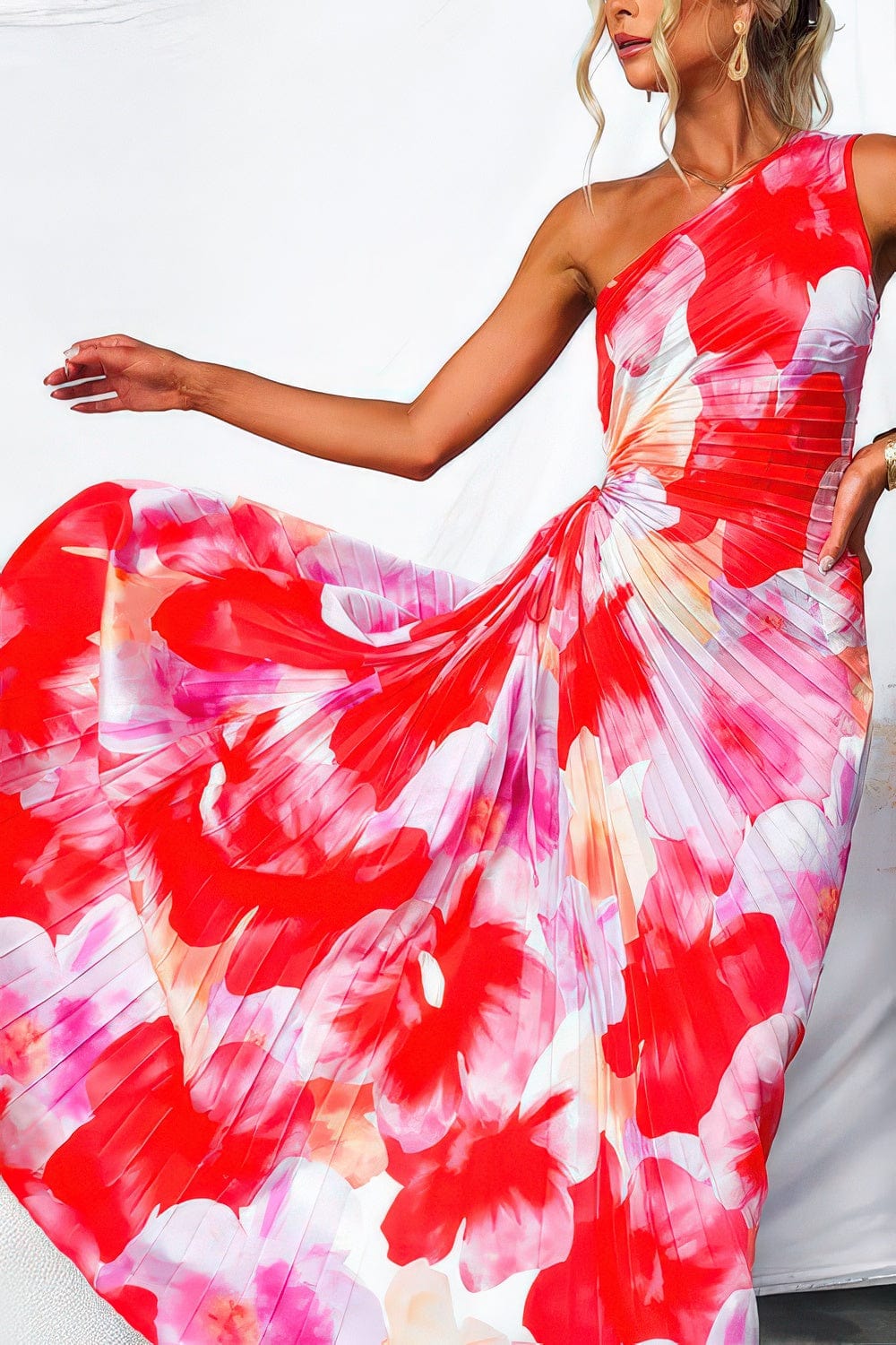 Primadon Kleider Eliane plissiertes One-Shoulder Kleid für Damen Sommer