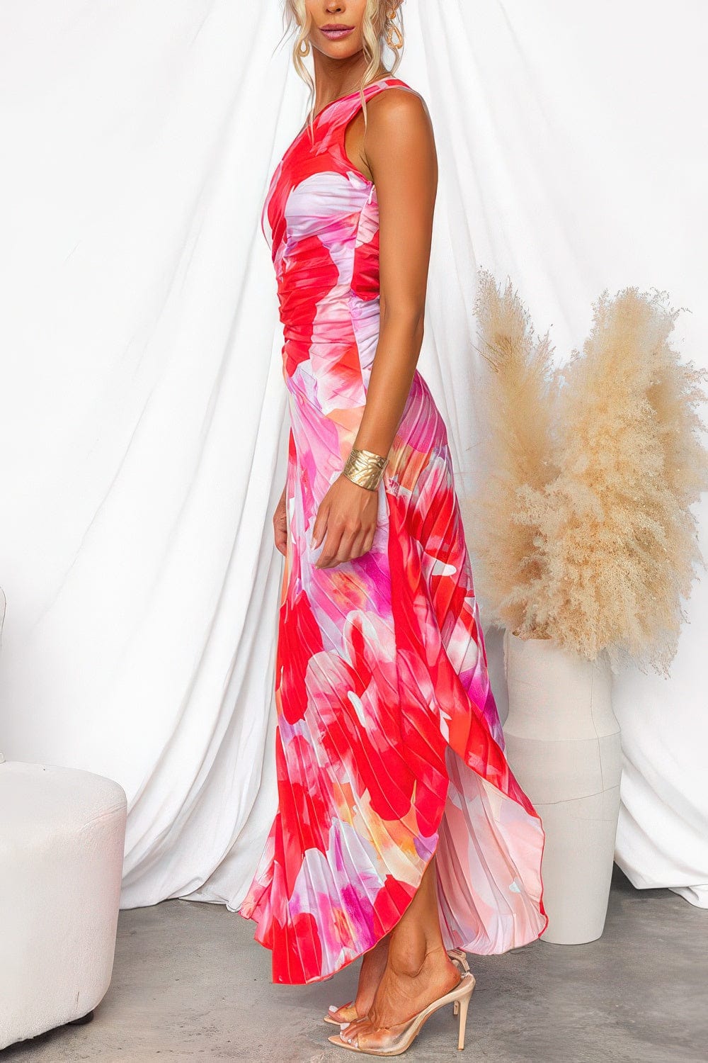 Primadon Kleider Eliane plissiertes One-Shoulder Kleid für Damen Sommer