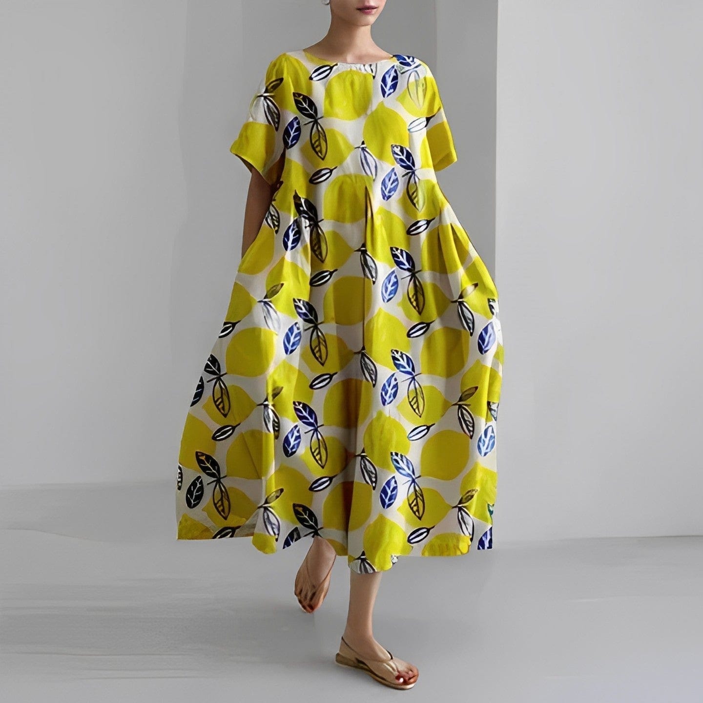 Primadon Kleider Gelb / S Ronja | Lässiges Bedrucktes Kleid für Damen Sommer