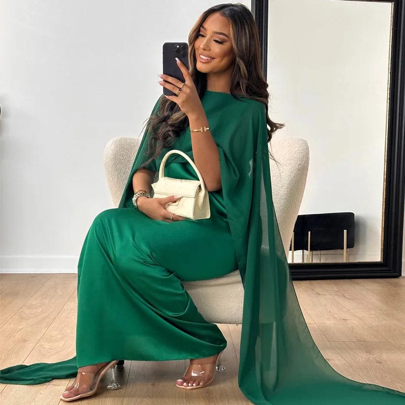Primadon Kleider Grün / S Alina | fließendes Maxikleid für Damen Cape-Ärmel