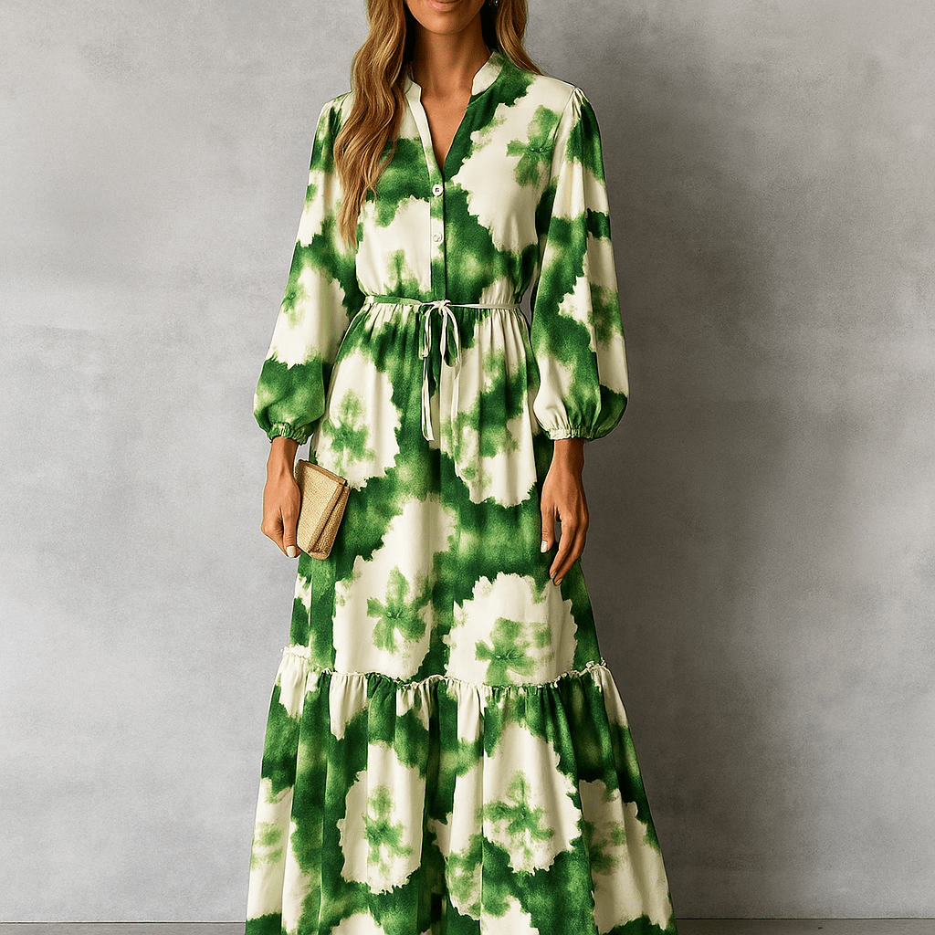 Primadon Kleider Grün / S Alissa | elegantes Maxikleid für Damen langarm