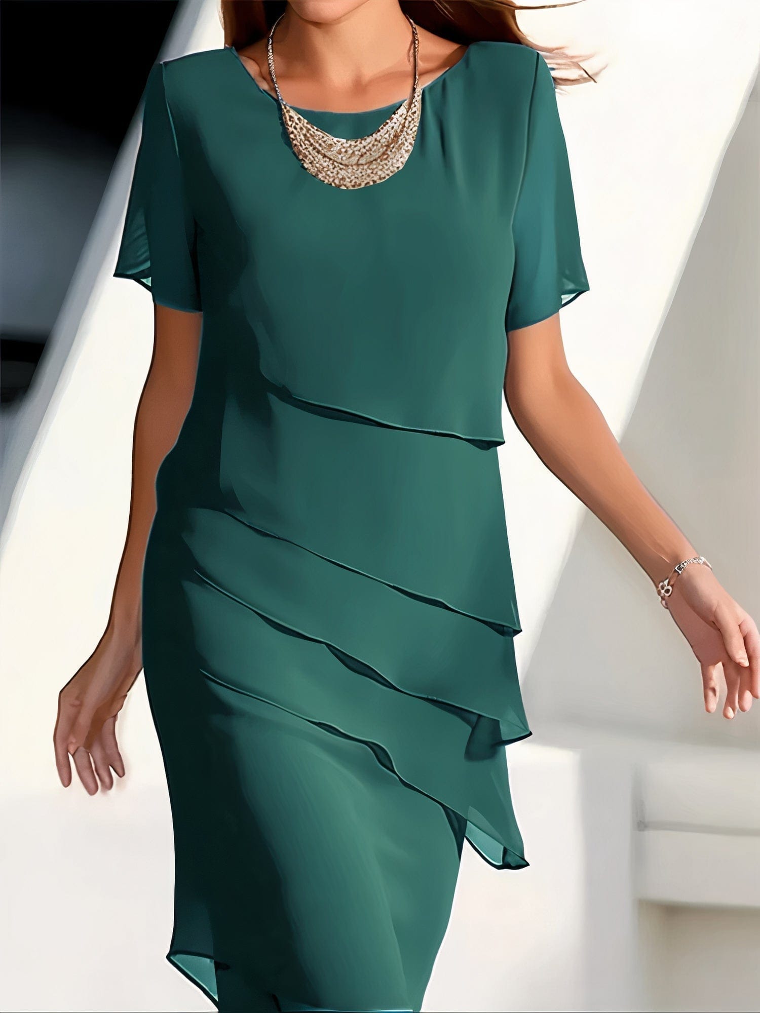 Primadon Kleider Grün / S Daria | leichtes Chiffonkleid für Damen elegant