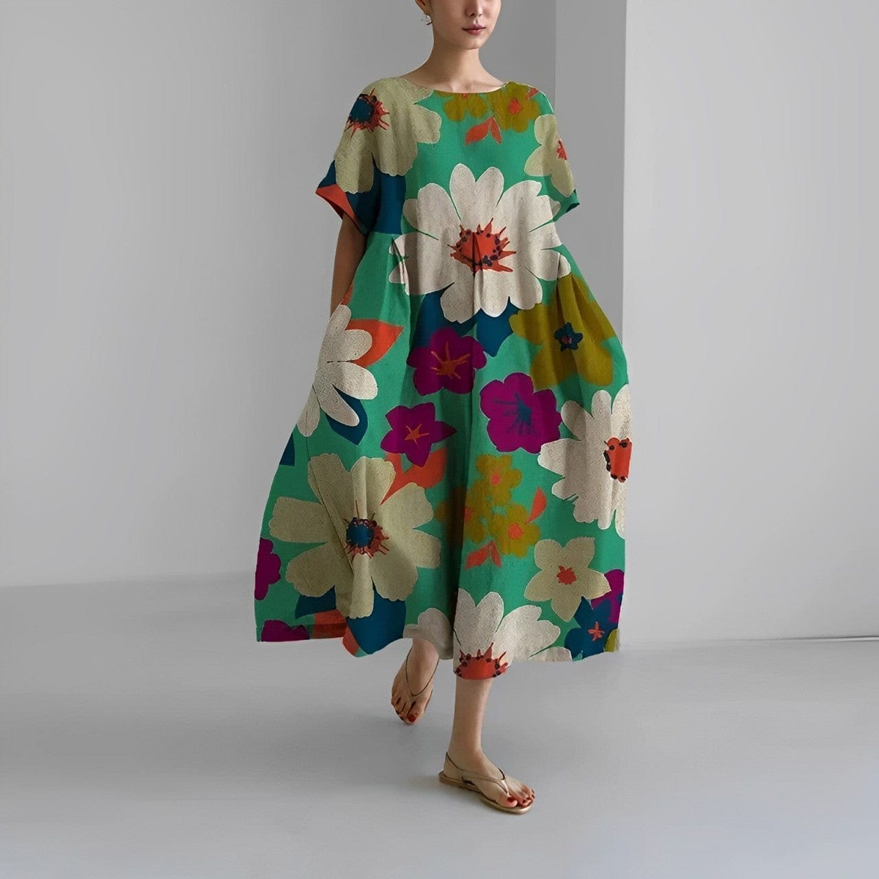Primadon Kleider Grün / S Ronja | Lässiges Bedrucktes Kleid für Damen Sommer