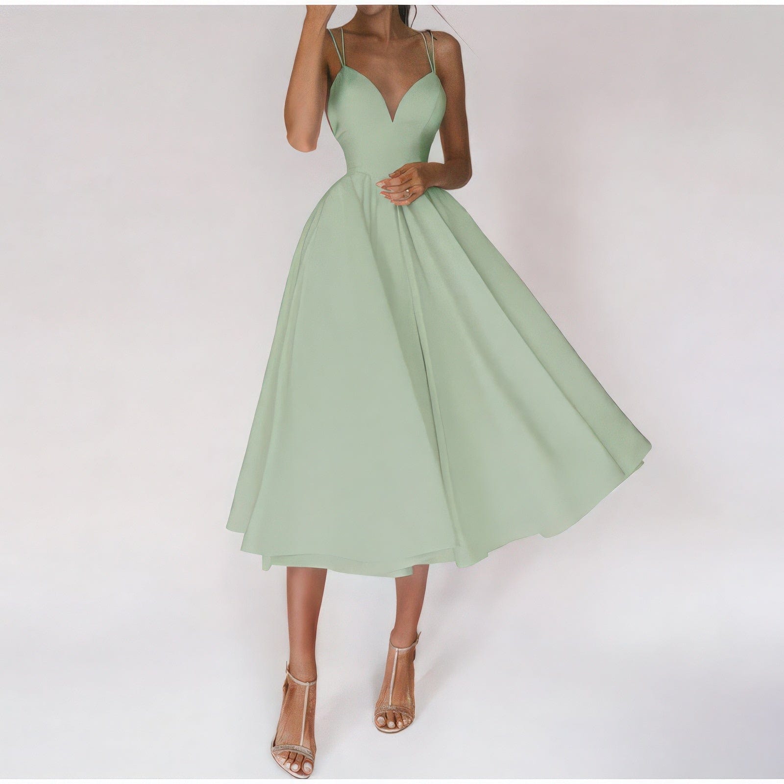 Primadon Kleider Grün / S Svea | elegantes Midikleid für Damen V-Ausschnitt