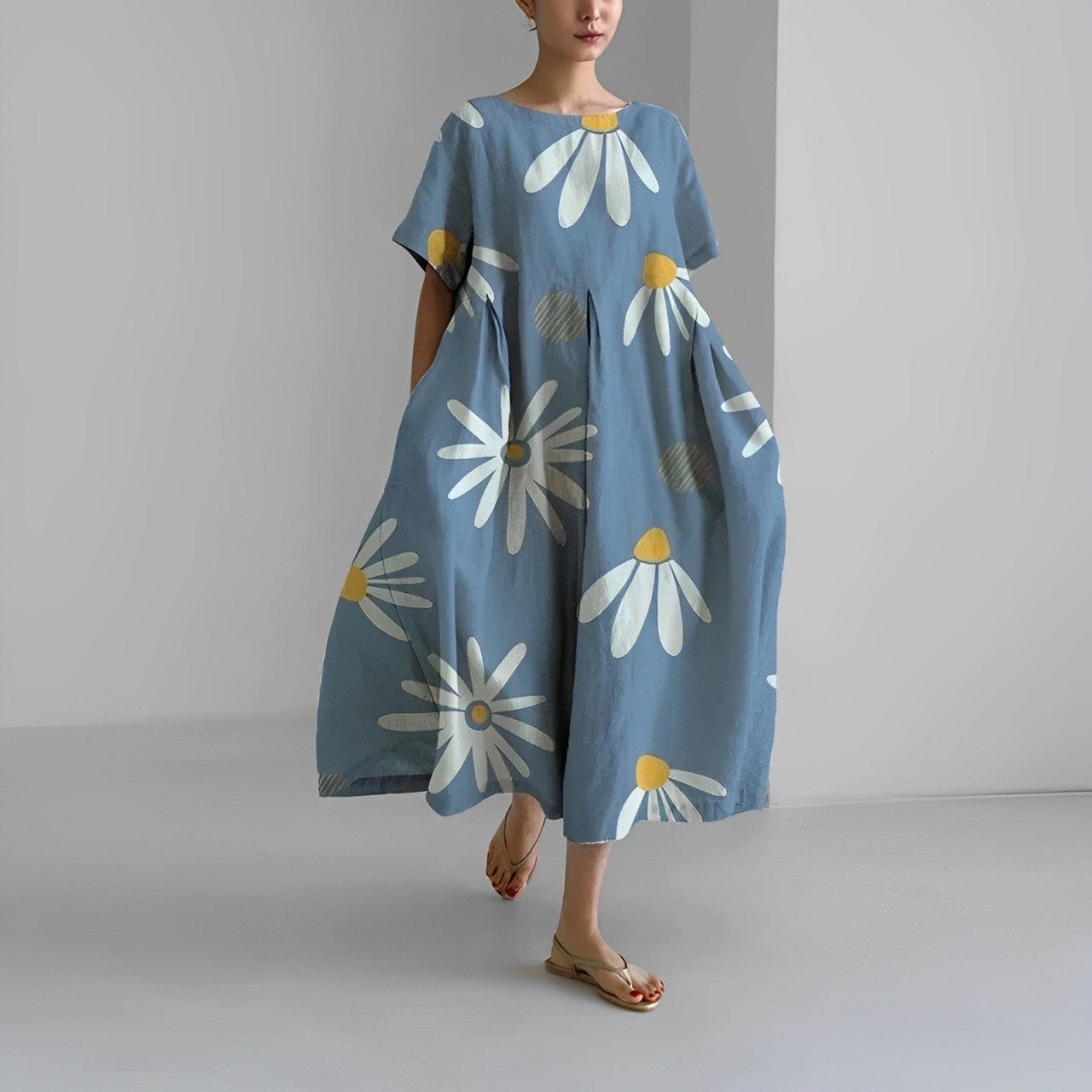 Primadon Kleider Hellblau / S Ronja | Lässiges Bedrucktes Kleid für Damen Sommer