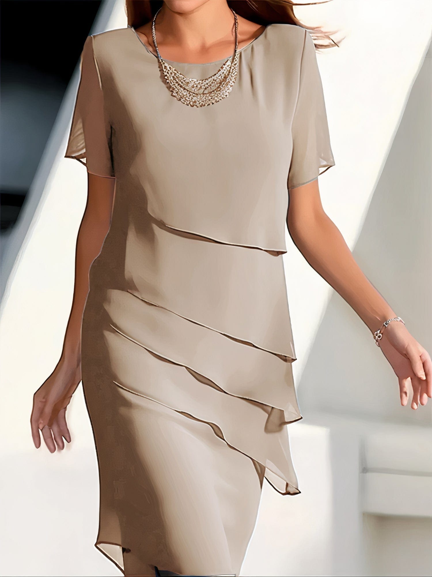 Primadon Kleider Khaki / S Daria | leichtes Chiffonkleid für Damen elegant