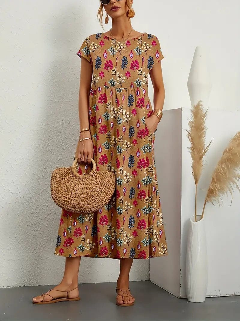 Primadon Kleider Khaki / S Joséphine | Elegantes Blumenkleid für Damen Sommer