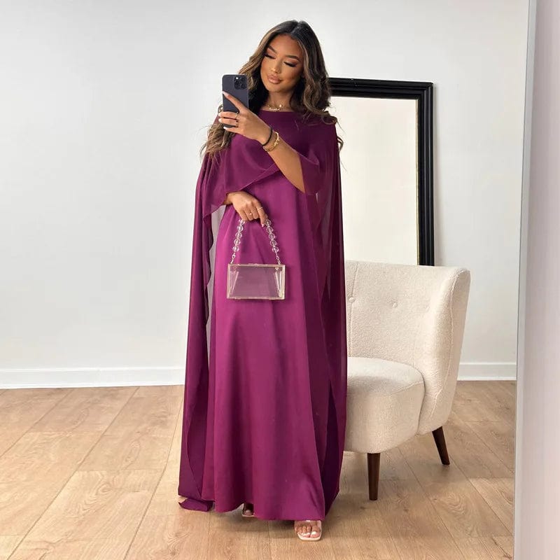 Primadon Kleider Lila / S Alina | fließendes Maxikleid für Damen Cape-Ärmel