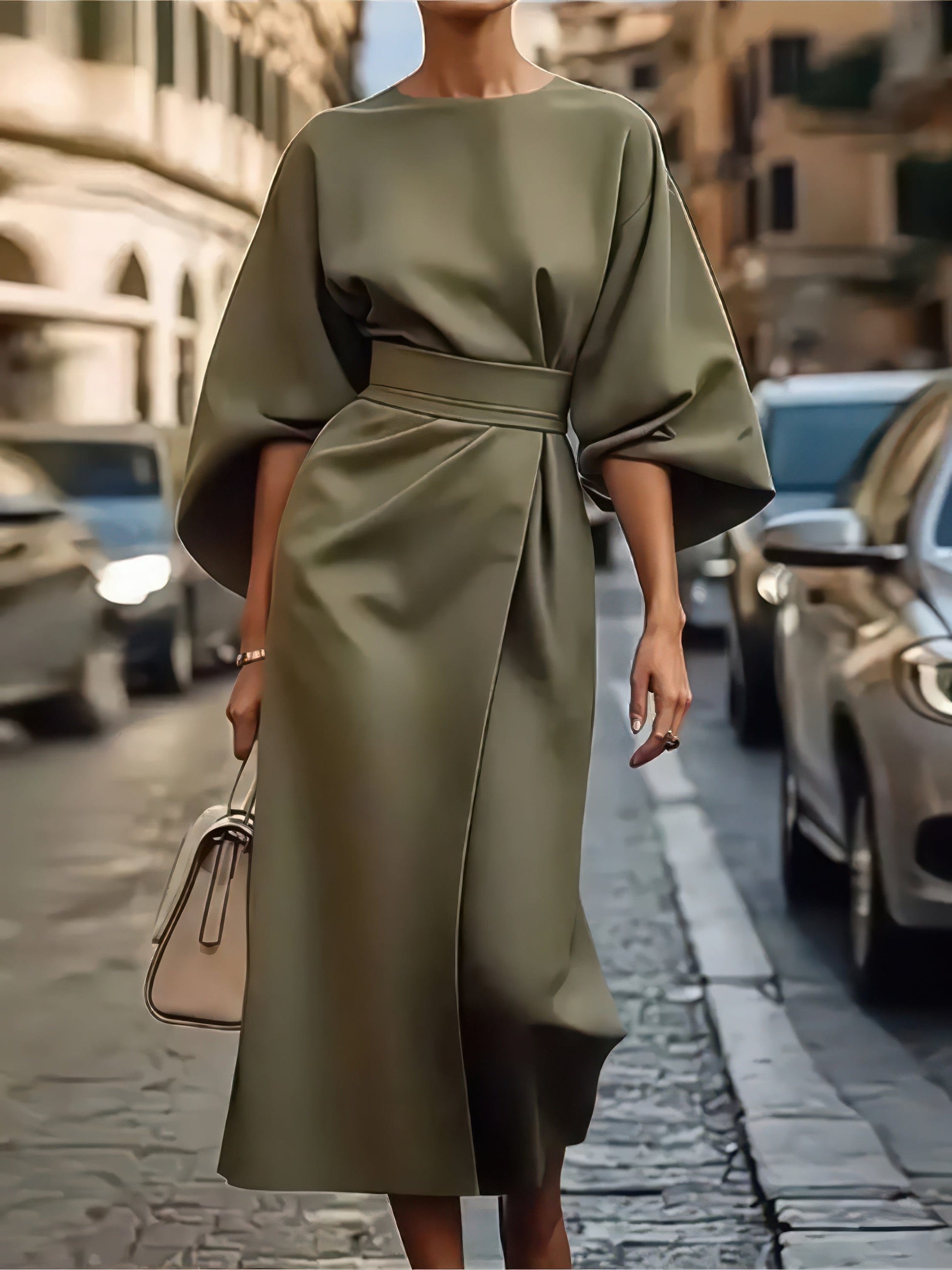 Primadon Kleider Olivegrün / S Vera | schmeichelhaftes Midikleid für Damen Polyester