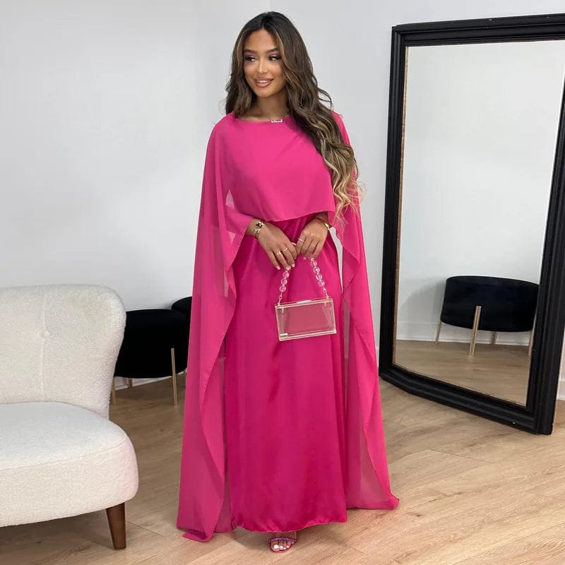 Primadon Kleider Rosa / S Alina | fließendes Maxikleid für Damen Cape-Ärmel