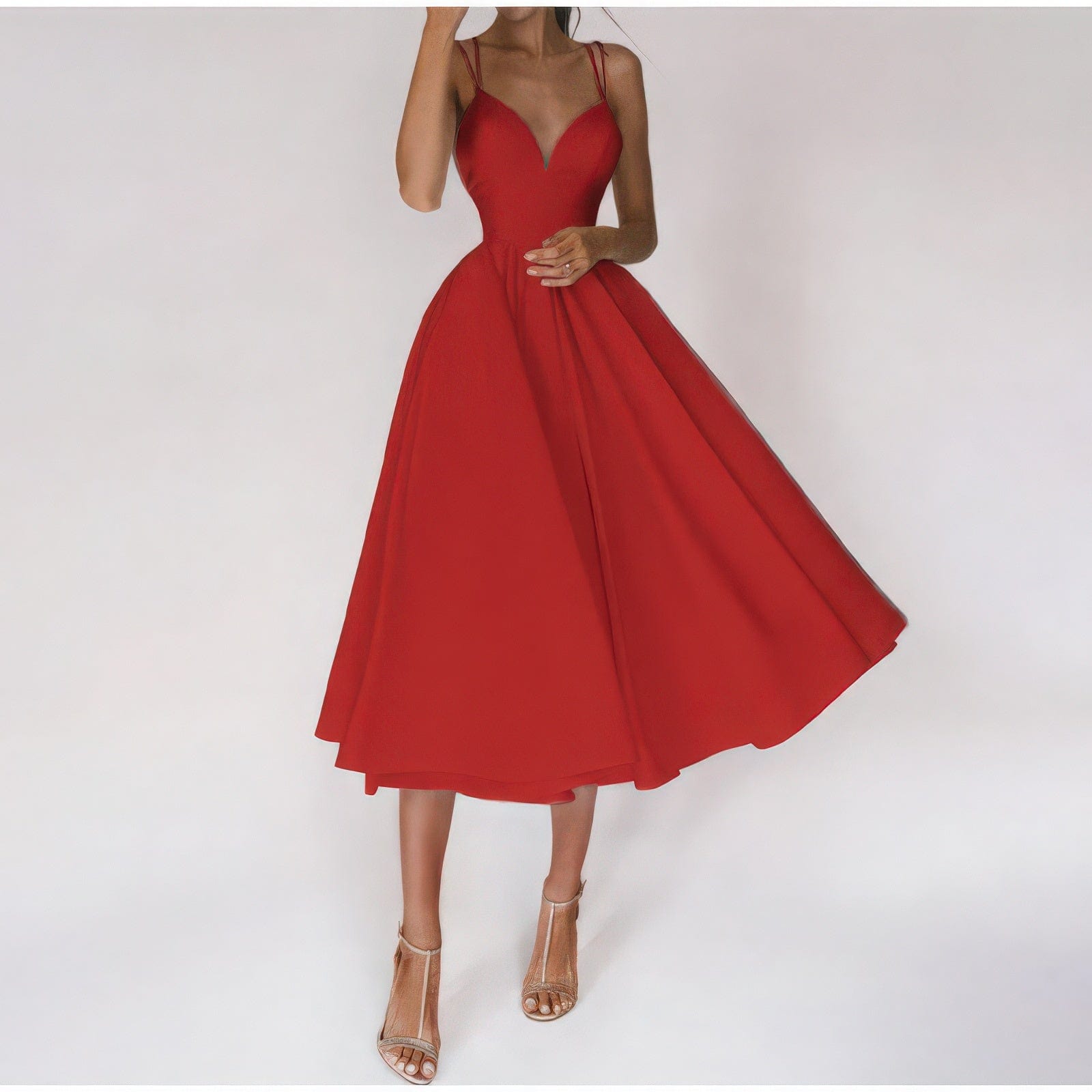 Primadon Kleider Rot / S Svea | elegantes Midikleid für Damen V-Ausschnitt