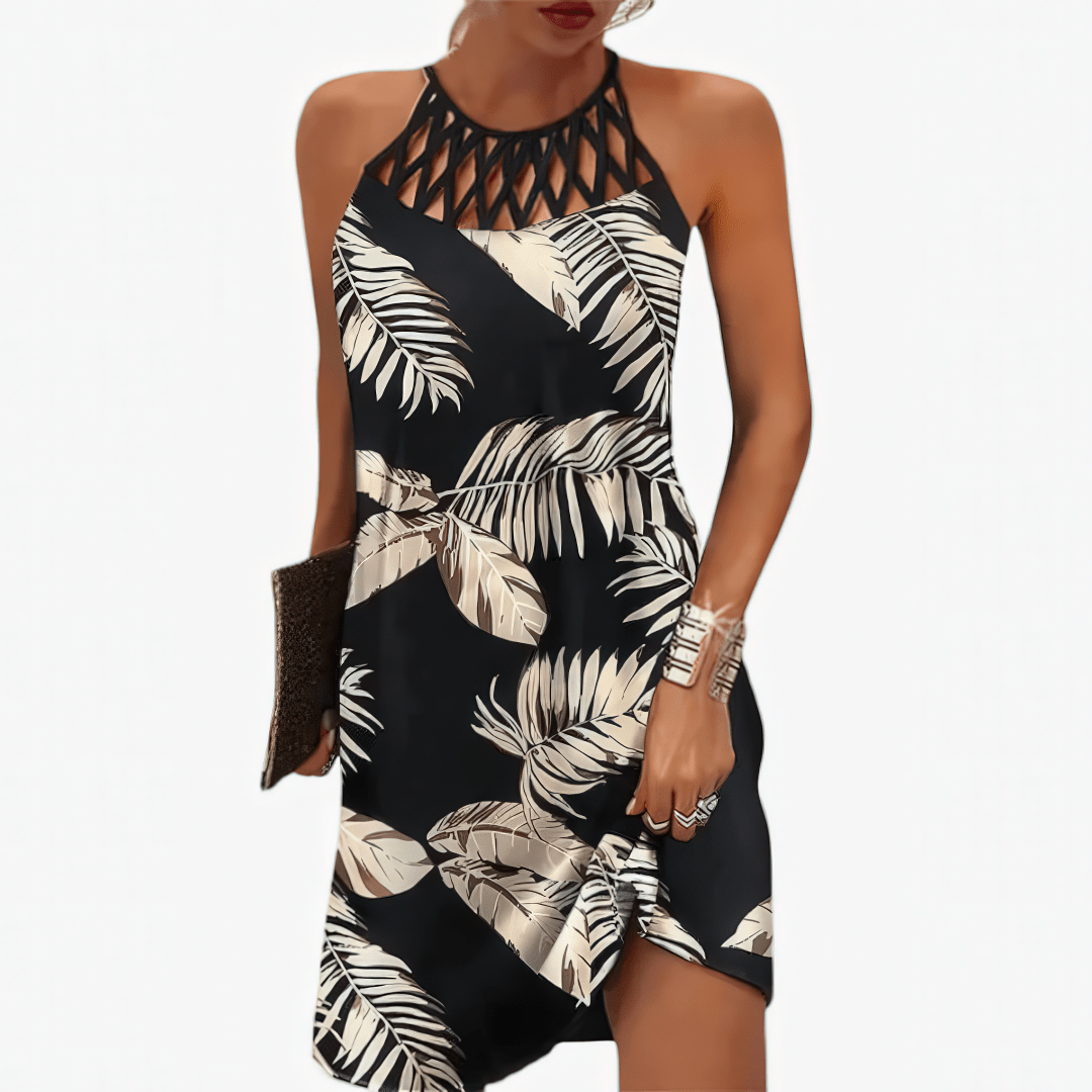 Primadon Kleider Schwarz Beige / S Bela | lässiges Sommerkleid für Damen Grafikdruck