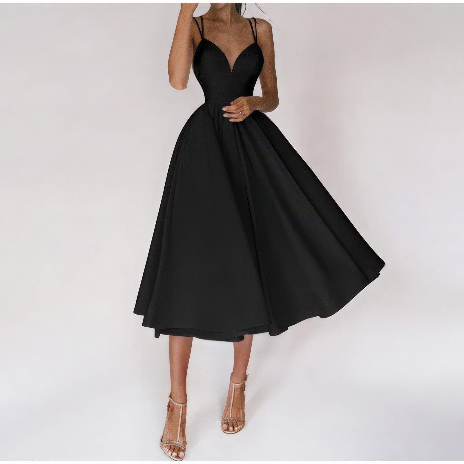 Primadon Kleider Schwarz / S Svea | elegantes Midikleid für Damen V-Ausschnitt