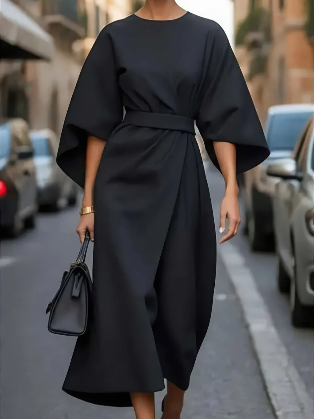 Primadon Kleider Schwarz / S Vera | schmeichelhaftes Midikleid für Damen Polyester