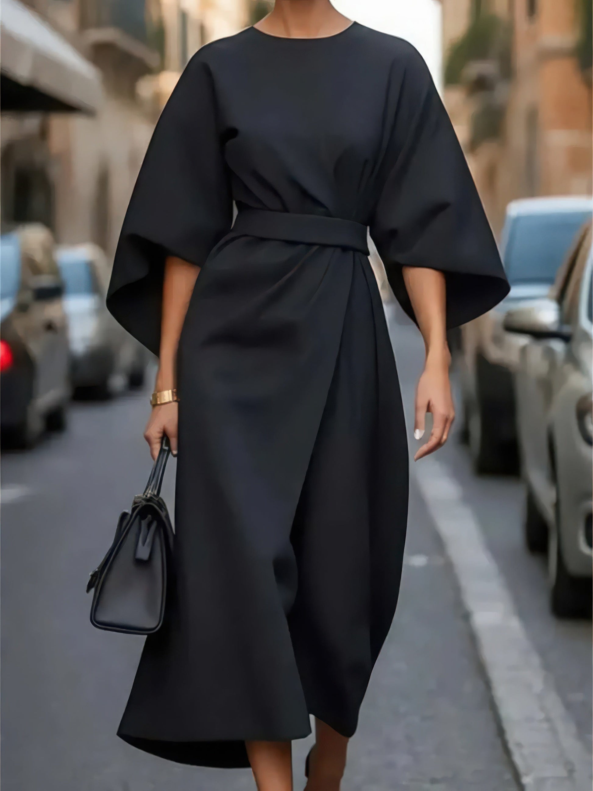 Primadon Kleider Schwarz / S Vera | schmeichelhaftes Midikleid für Damen Polyester