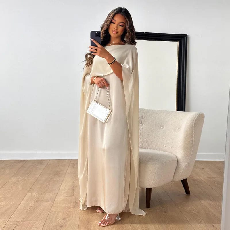 Primadon Kleider Weiß / S Alina | fließendes Maxikleid für Damen Cape-Ärmel