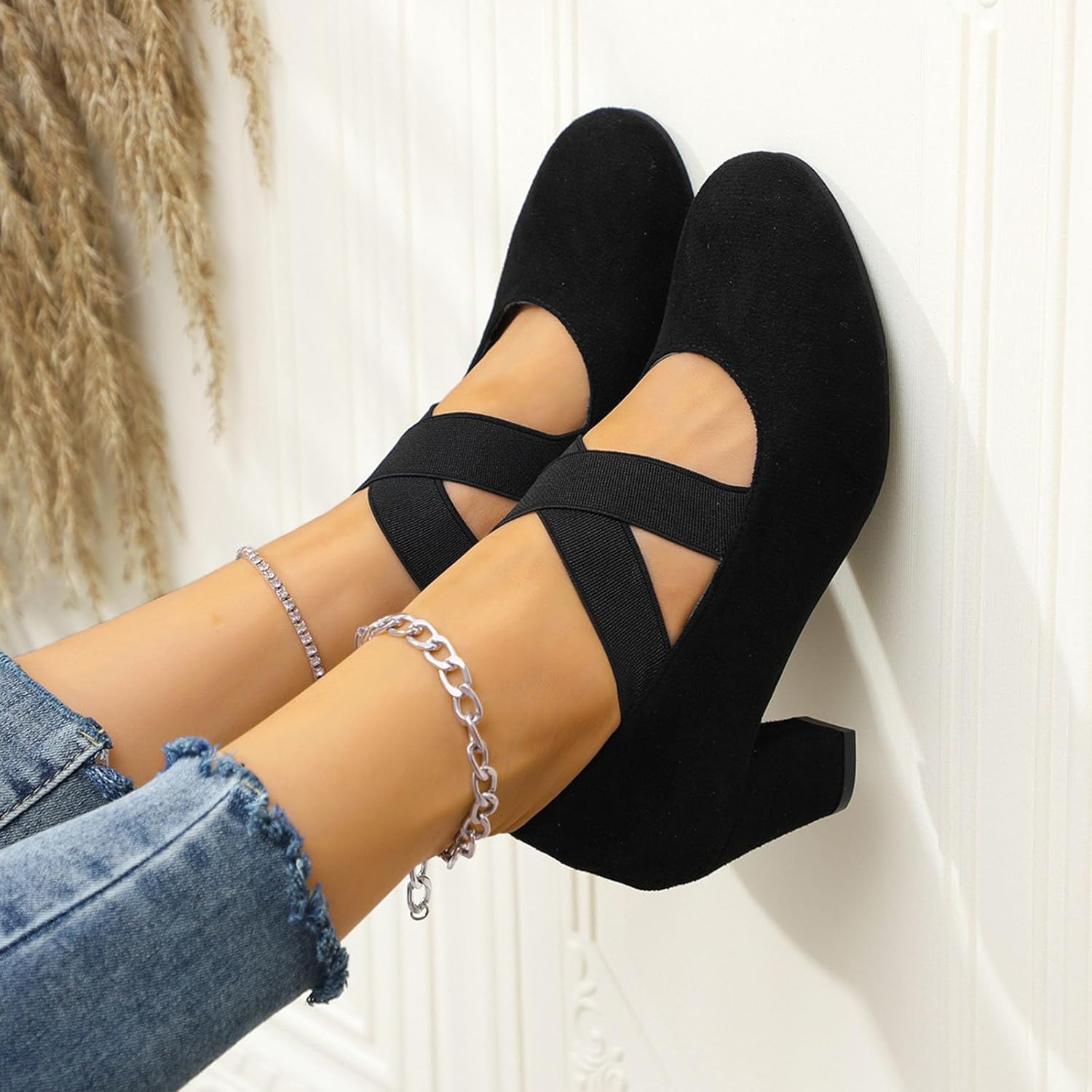 Primadon Kleidungsabsätze Theresa | Elegante Samtpumps für Damen mit Kreuzband