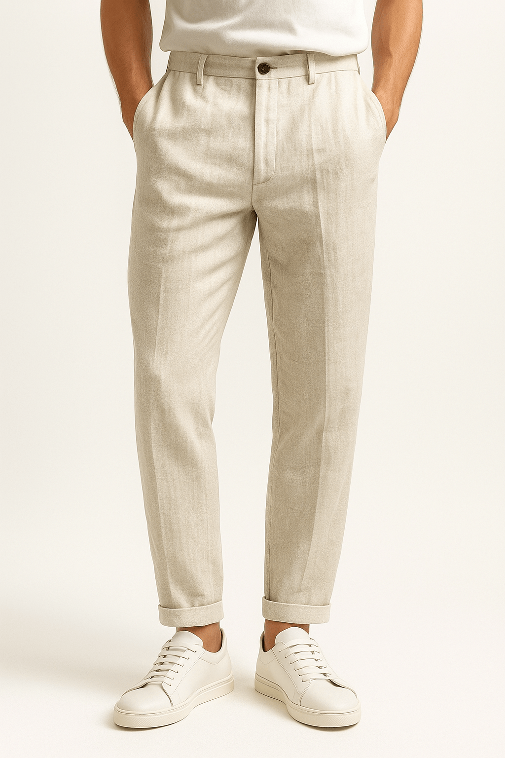 Primadon Lässige Hosen Beige / S Arvid lässige Leinenhose für Herren mit Kordelzug