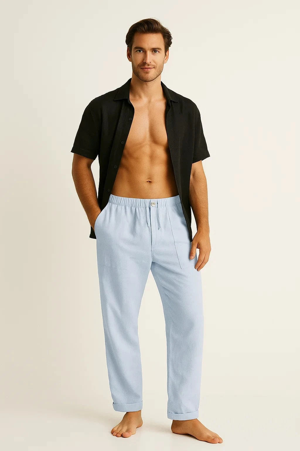 Primadon Lässige Hosen Hellblau / M Émile legere Leinenhose für Herren Sommer